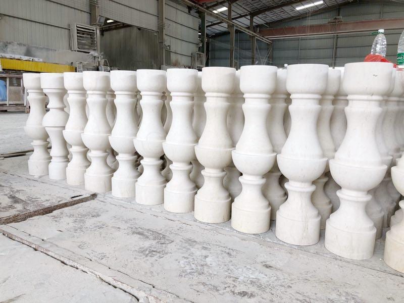 Beige Limestone Column Roman Columns — Turned balusters and columns checked for profile at Sun Young Stone