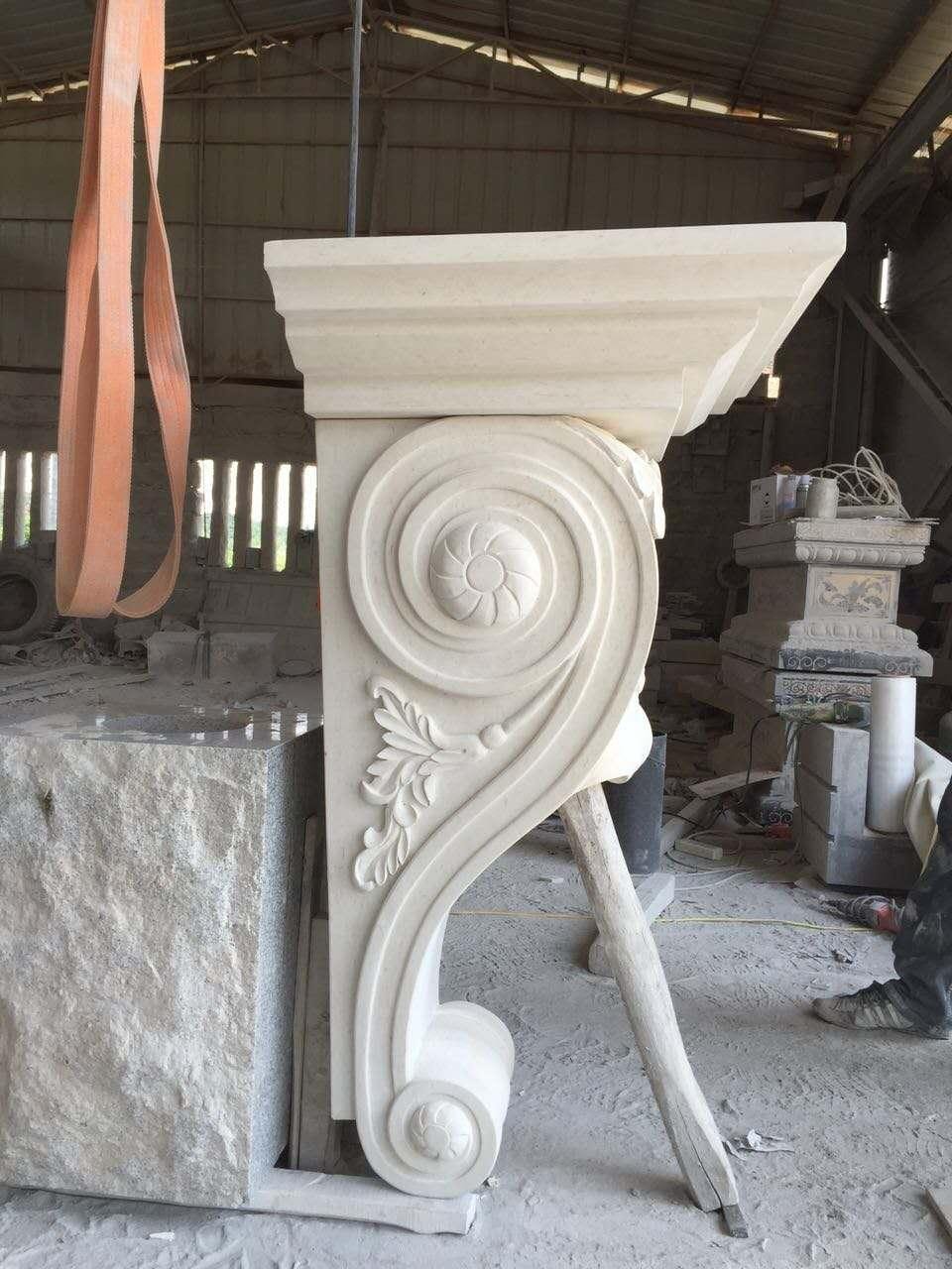 Beige Limestone Column Roman Columns — Hand-finished carvings inspected against drawings at Sun Young Stone