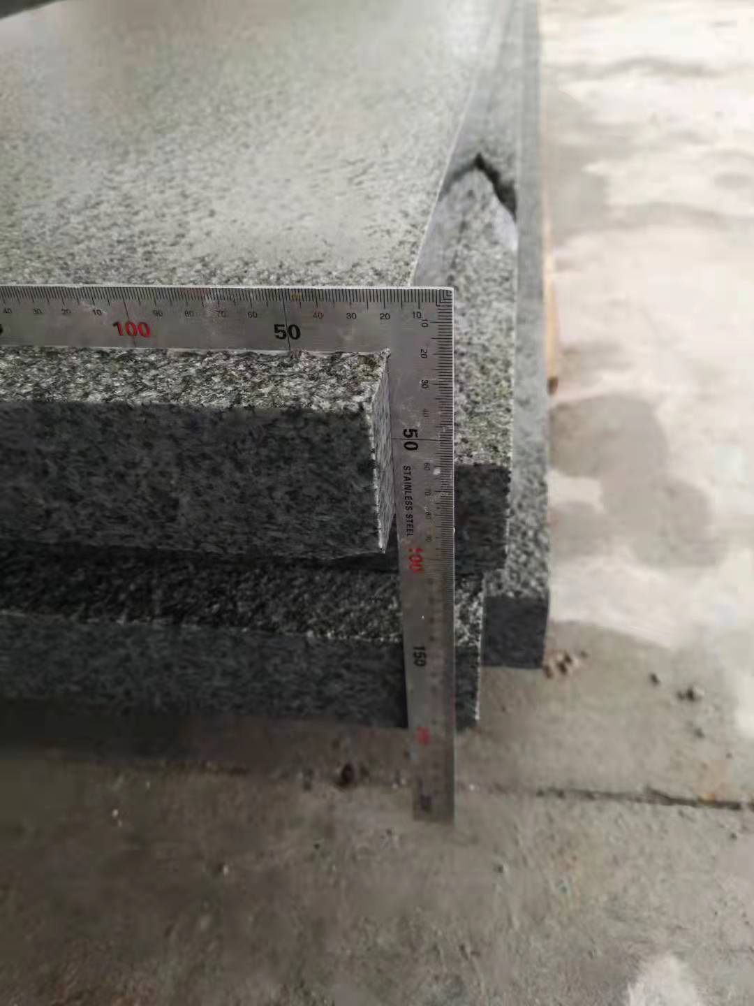 Chengde Green Granite Paver Granite — Checking paver edge angle and thickness with a steel square at Sun Young Stone