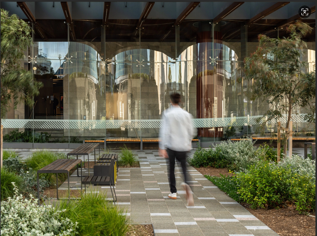 Chengde Green Granite Paver Granite — Green and light granite pavers in a checkerboard courtyard layout