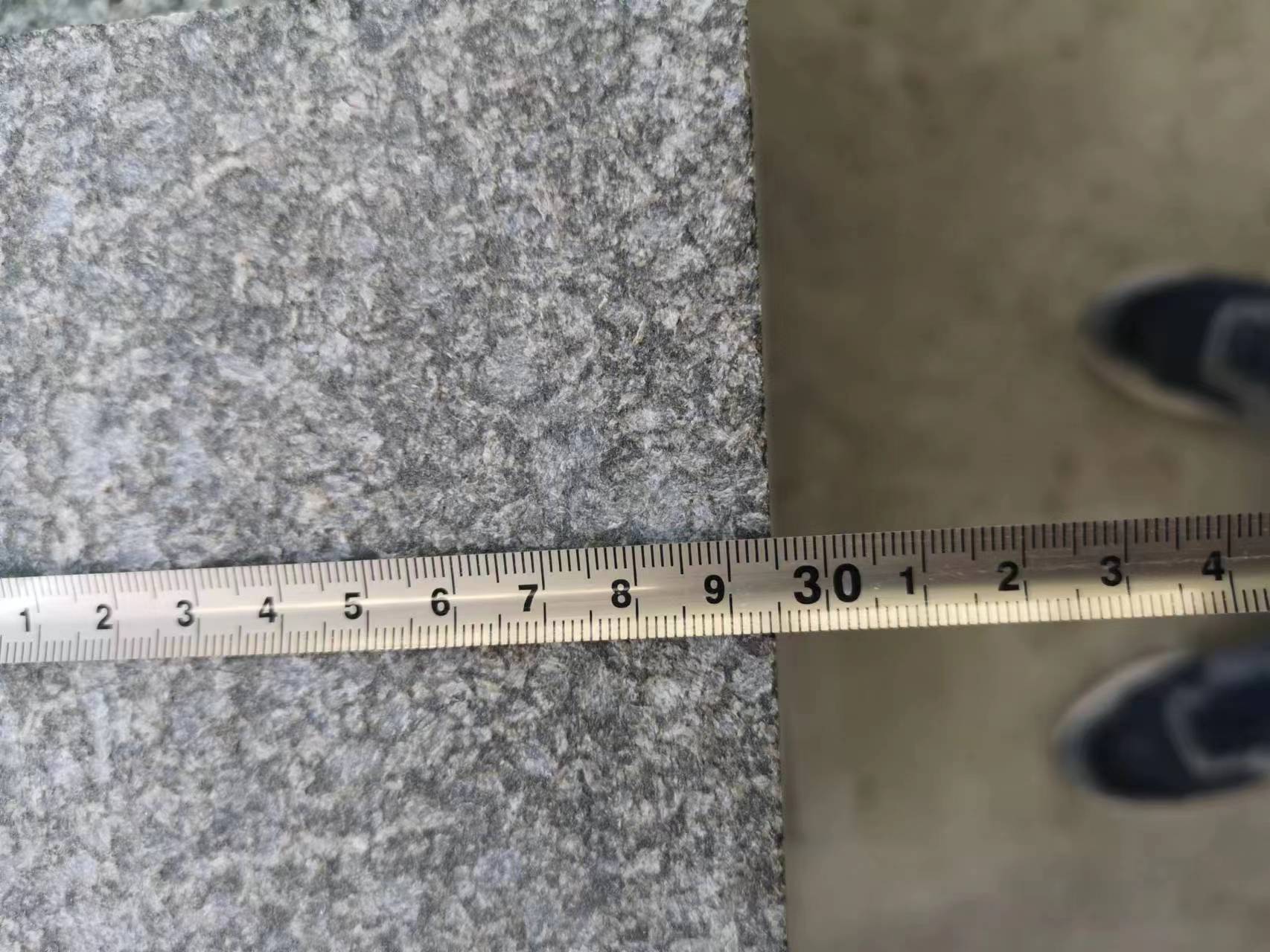 Chengde Green Granite Paver Granite — Measuring paver length and thickness during dimension inspection at Sun Young Stone