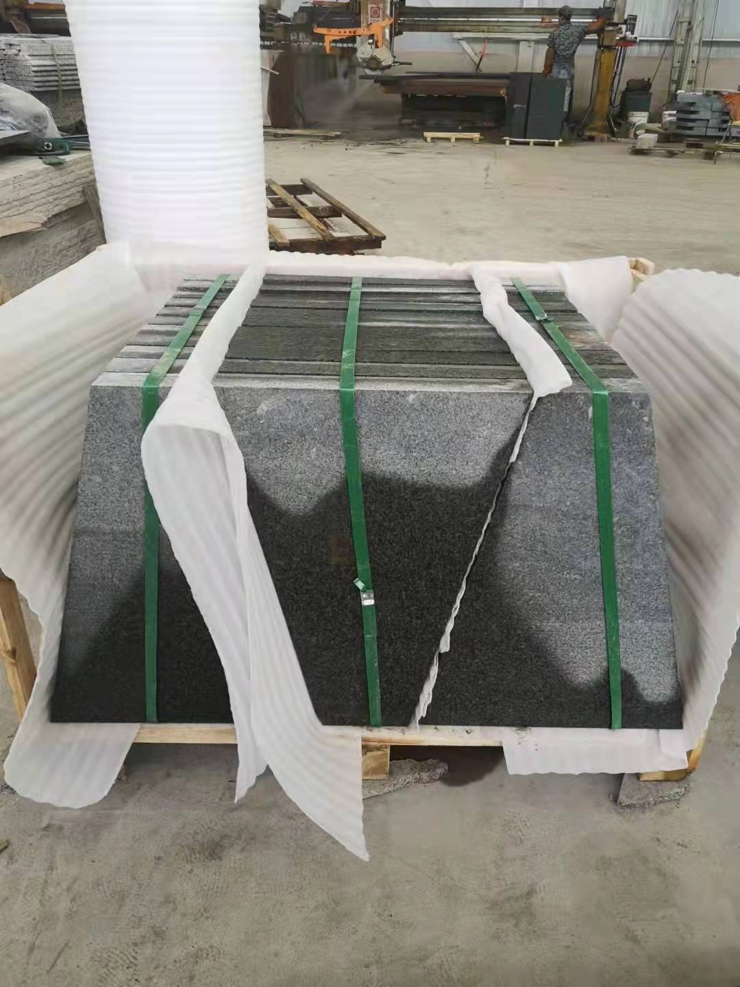 Chengde Green Granite Paver Granite — Packed paver pallets staged for export container loading at Sun Young Stone