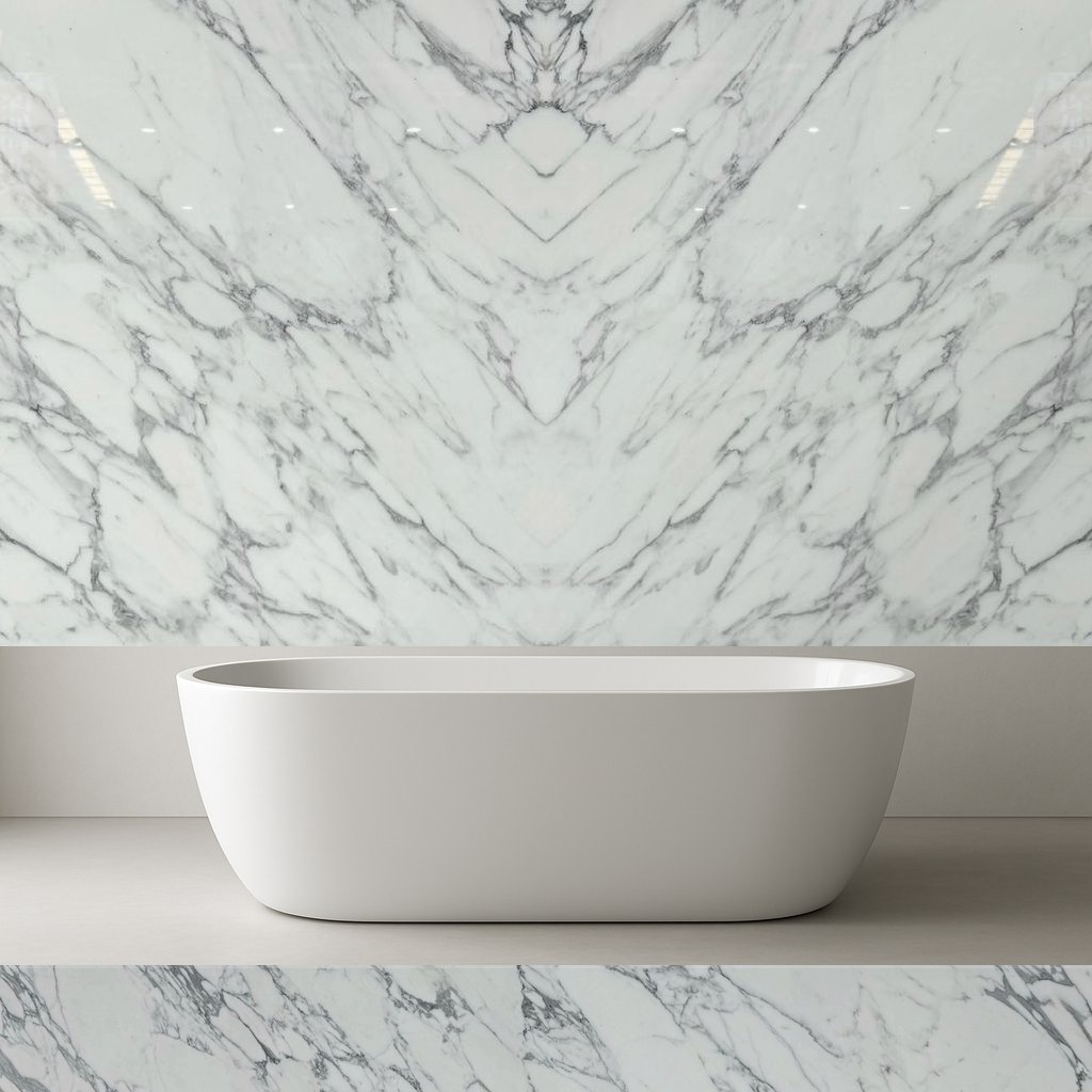 Statuario White Marble Marble — Statuario White wall and flooring in a luxury bathroom