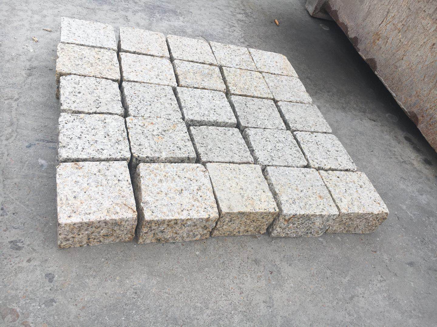 Natural Split Yellow Granite Cobble Stone full slab 1