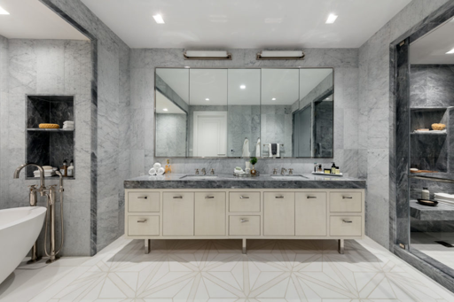 212 Fifth Avenue, New York, USA — White Calacatta Marble, Petrified Wood Inlay supplied and fabricated by Sun Young Stone (view 3)