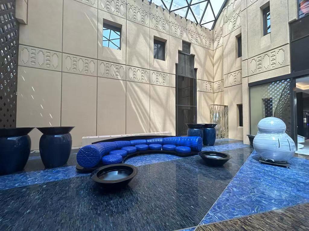 ABS Palace, Saudi Arabia — Blue Sodalite Semi-precious Stone, Carved Limestone, Petrified Wood supplied and fabricated by Sun Young Stone (view 2)