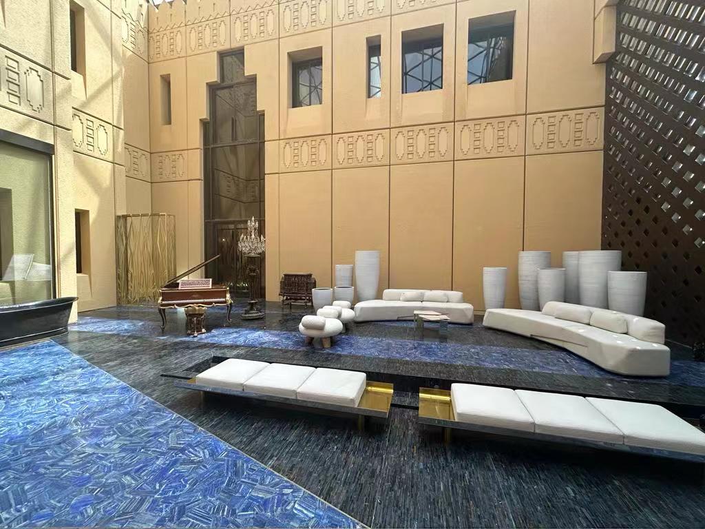 ABS Palace, Saudi Arabia — Blue Sodalite Semi-precious Stone, Carved Limestone, Petrified Wood supplied and fabricated by Sun Young Stone (view 3)