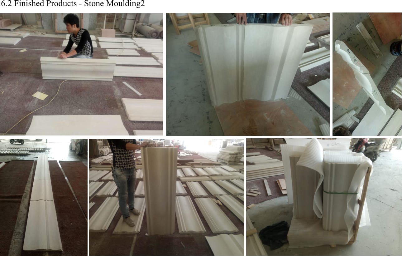 Large-section and curved limestone mouldings dry-fitted and protective-wrapped for transport