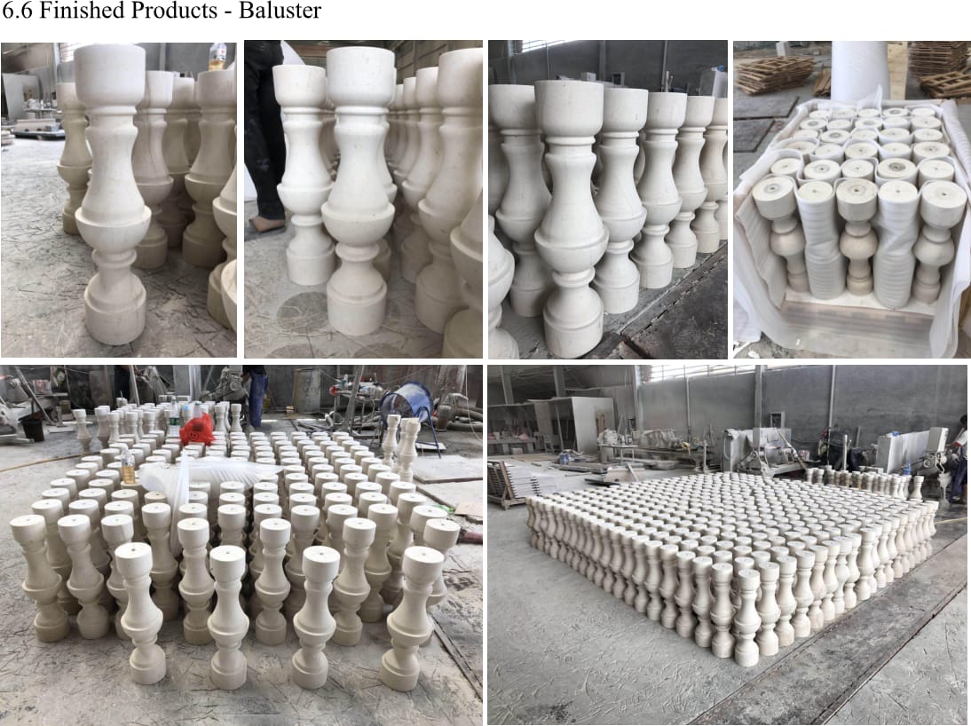 Turned limestone balusters produced in volume to a consistent profile