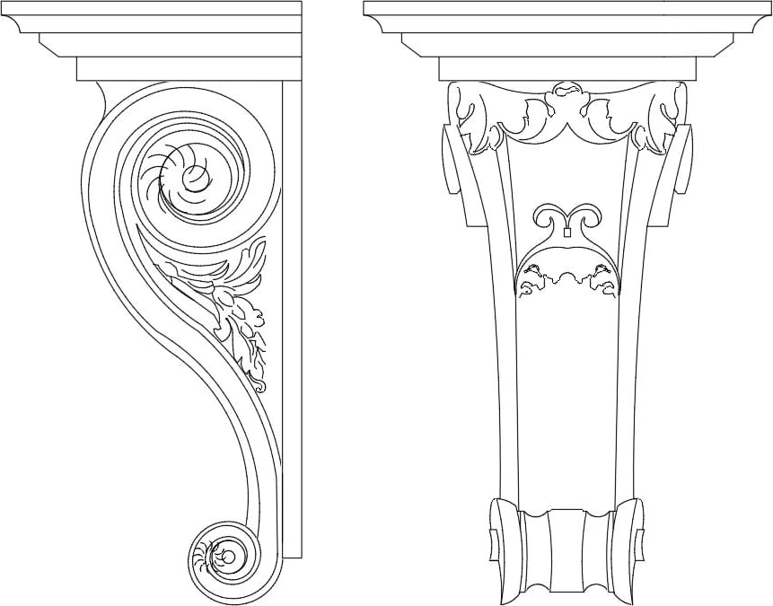 Carved stone corbel and cornice elevation shop drawing with detailed profiles